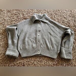 Abercrombie & Fitch Gray Ribbed Knit Cardigan Sweater